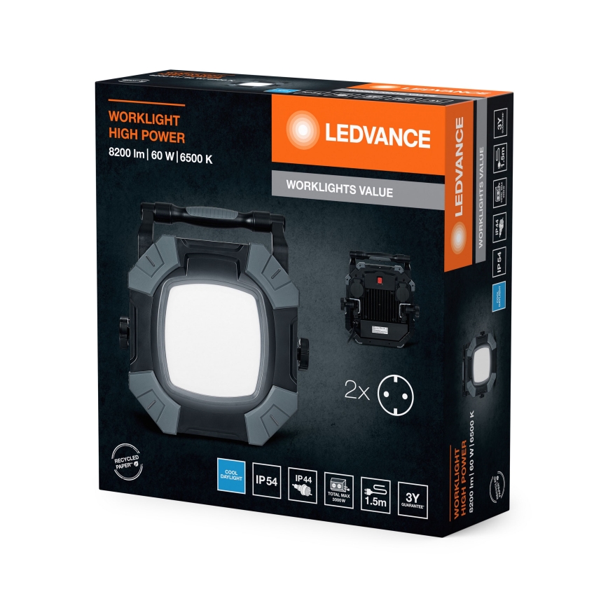 Ledvance - LED Hämardatav töö hele kahe pistikupesaga WORKLIGHT VALUE LED/60W/230V IP54