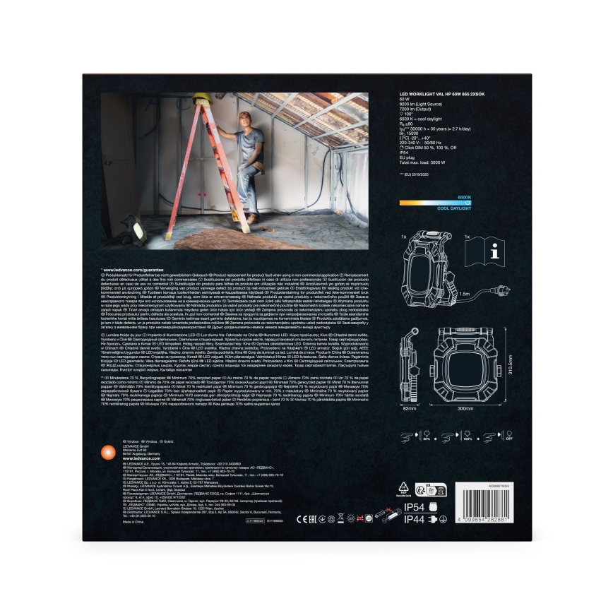 Ledvance - LED Hämardatav töö hele kahe pistikupesaga WORKLIGHT VALUE LED/60W/230V IP54
