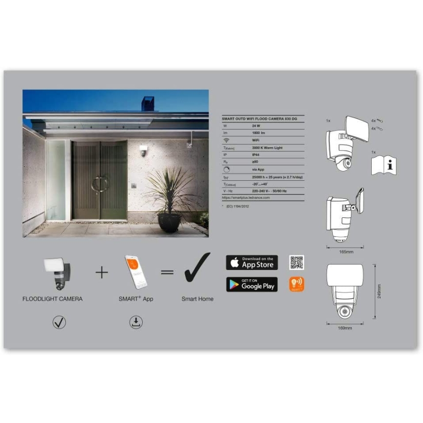Ledvance - LED Kohtvalgusti anduri ja kaameraga SMART+ LED/24W/230V IP44 Wi-Fi