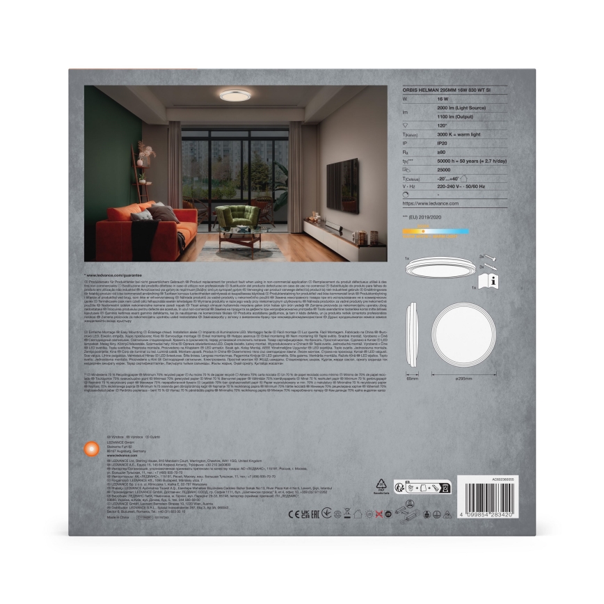 Ledvance - LED Laevalgusti ORBIS HELMAN LED/16W/230V d. 29,5 cm hõbedane