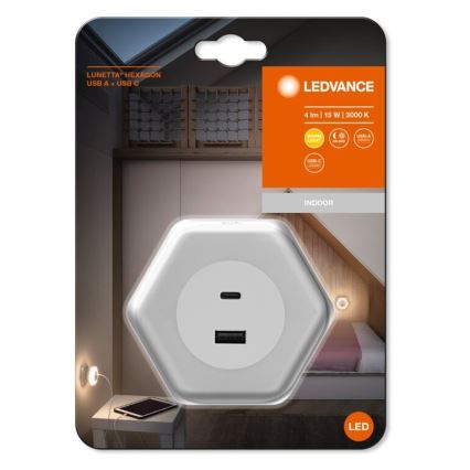 Ledvance - LED Navigatsioontuli pistikupessa koos USB LUNETTA LED/15W/230V