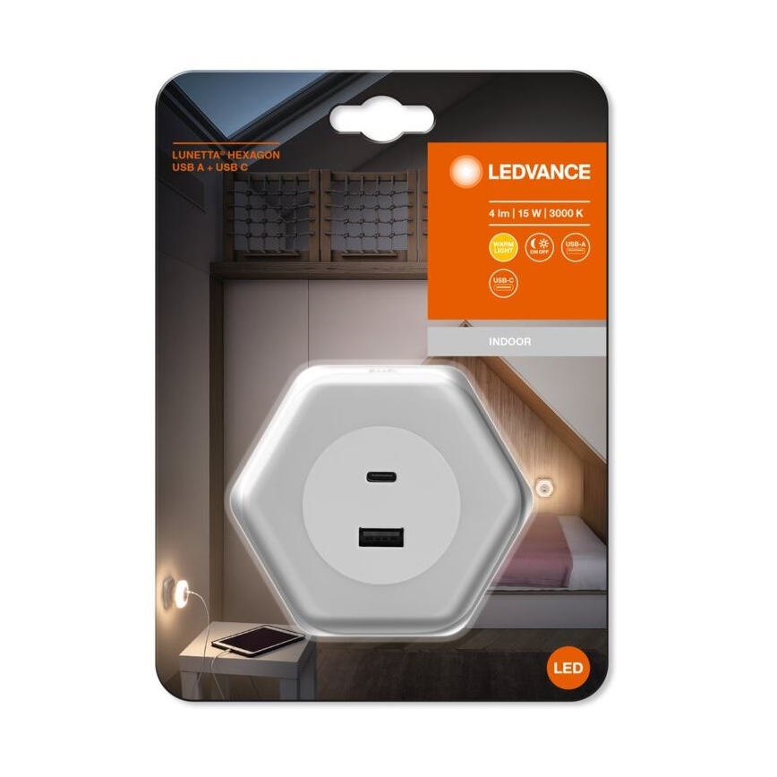 Ledvance - LED Navigatsioontuli pistikupessa koos USB LUNETTA LED/15W/230V