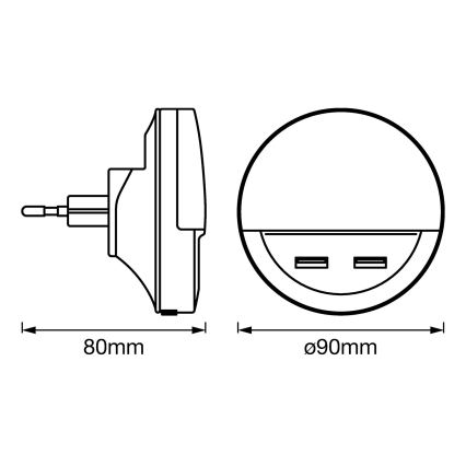 Ledvance - LED Öövalgusti anduriga pistikupessa LUNETTA 2xUSB LED/13W/230V