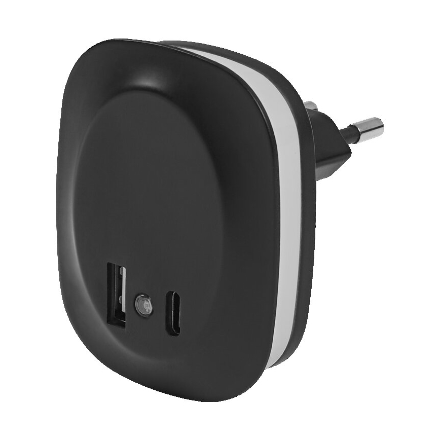 Ledvance - LED Öövalgusti pistikupessa anduriga ja USB LUNETTA LED/12,5W/230V 3000K must