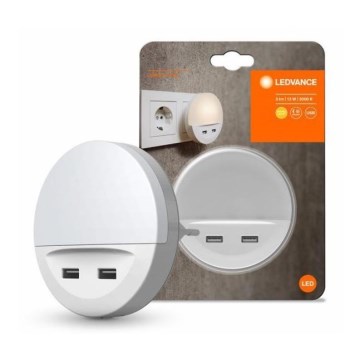 Ledvance - LED-öövalgusti pistikupessa anduriga LUNETTA 2xUSB LED/13W/230V