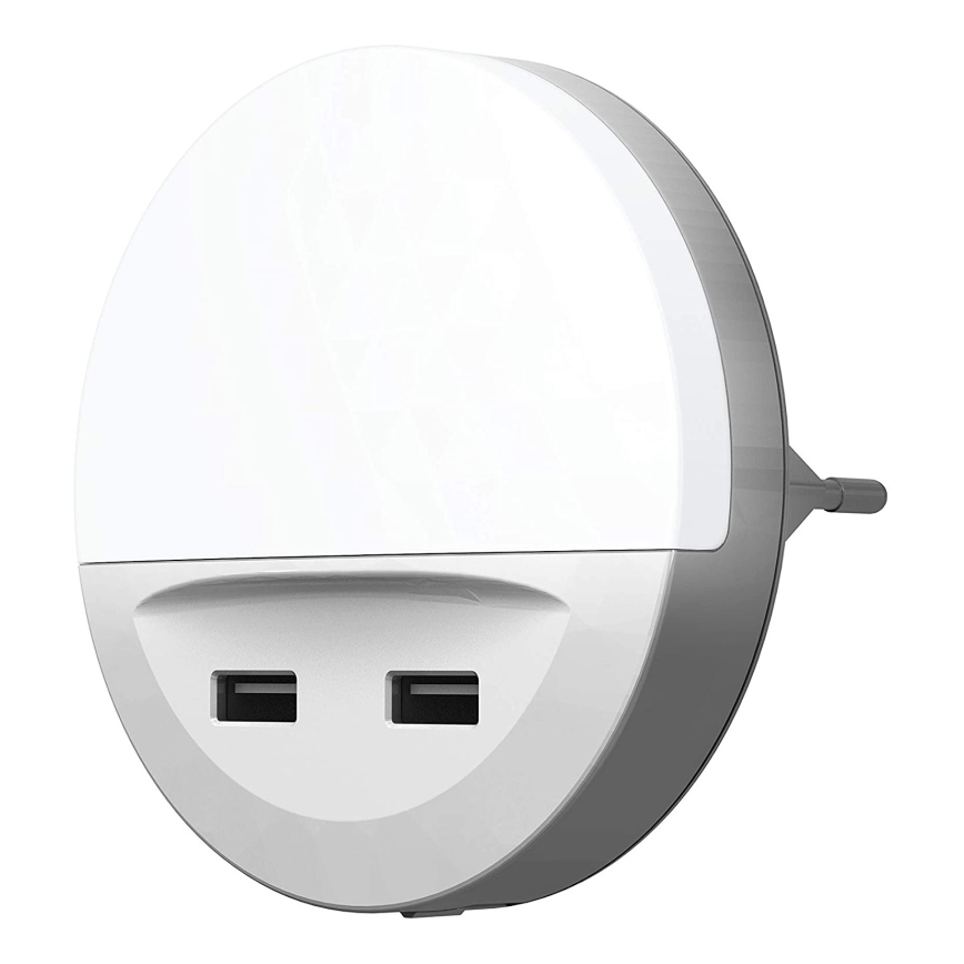 Ledvance - LED-öövalgusti pistikupessa anduriga LUNETTA 2xUSB LED/13W/230V
