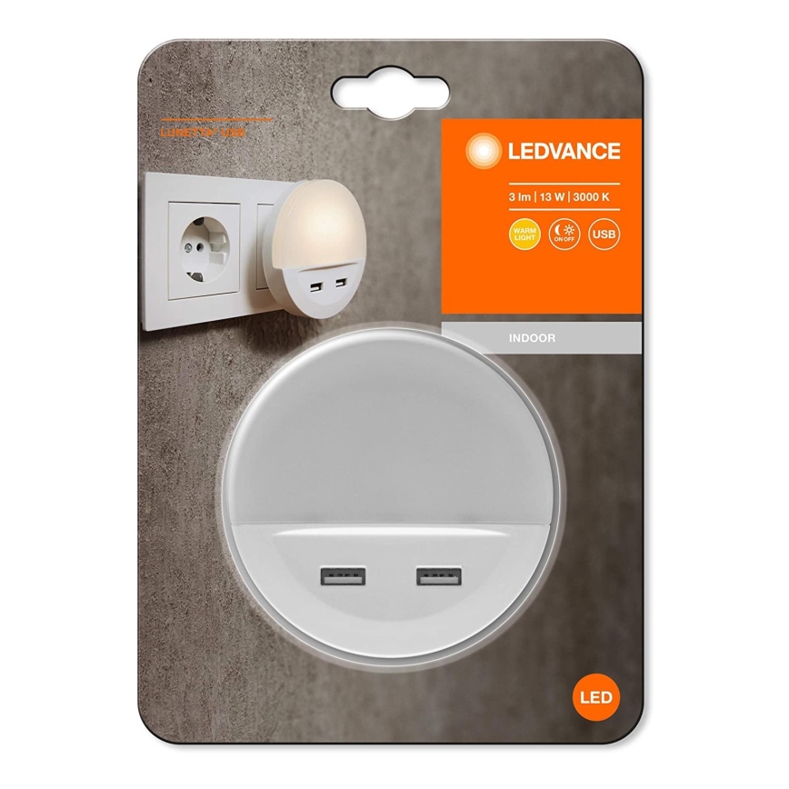 Ledvance - LED-öövalgusti pistikupessa anduriga LUNETTA 2xUSB LED/13W/230V