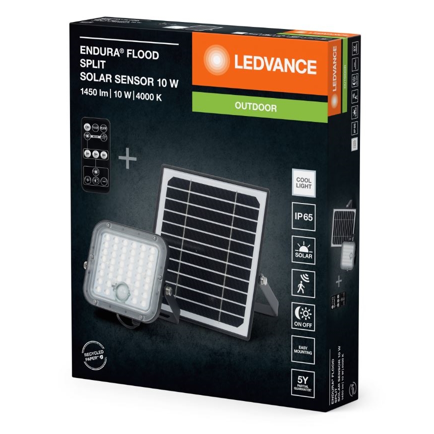 Ledvance - LED Hämardatav päikesepaneeliga prožektor anduriga FLOOD SPLIT LED/10W/3,2V 5000 mAh IP65 + kaugjuhtimispult