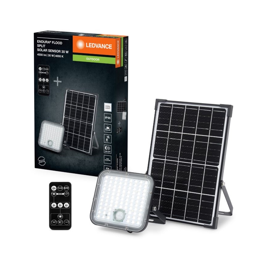 Ledvance - LED Hämardatav päikesepaneeliga prožektor anduriga FLOOD SPLIT LED/30W/6,4V IP65 + kaugjuhtimispult