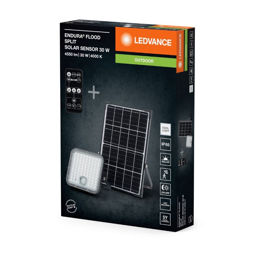 Ledvance - LED Hämardatav päikesepaneeliga prožektor anduriga FLOOD SPLIT LED/30W/6,4V IP65 + kaugjuhtimispult