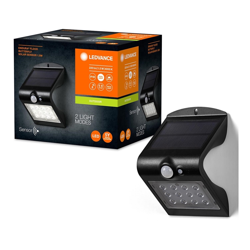 Ledvance - LED Päikesepaneeliga seinavalgusti koos anduriga LIBLIKAS LED/1,5W/3,7V 1200 mAh IP65