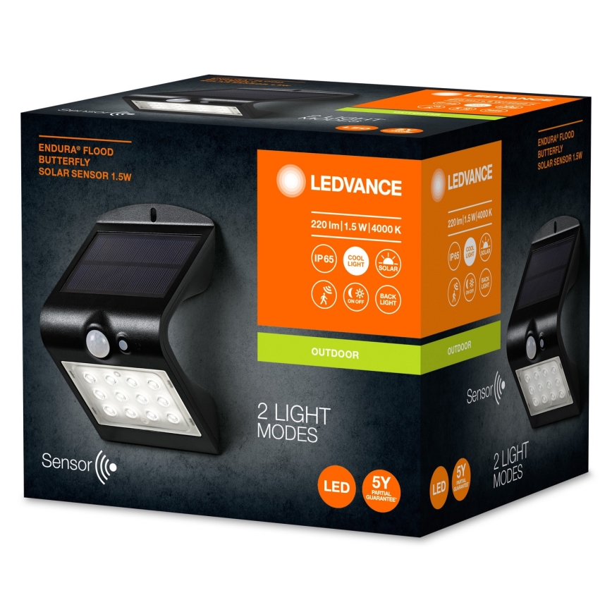 Ledvance - LED Päikesepaneeliga seinavalgusti koos anduriga LIBLIKAS LED/1,5W/3,7V 1200 mAh IP65