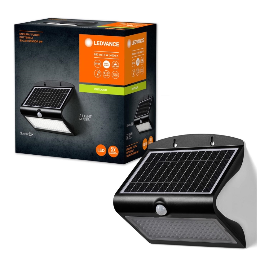 Ledvance - LED Päikesepaneeliga seinavalgusti koos anduriga LIBLIKAS LED/8W/3,7V 2000 mAh IP65