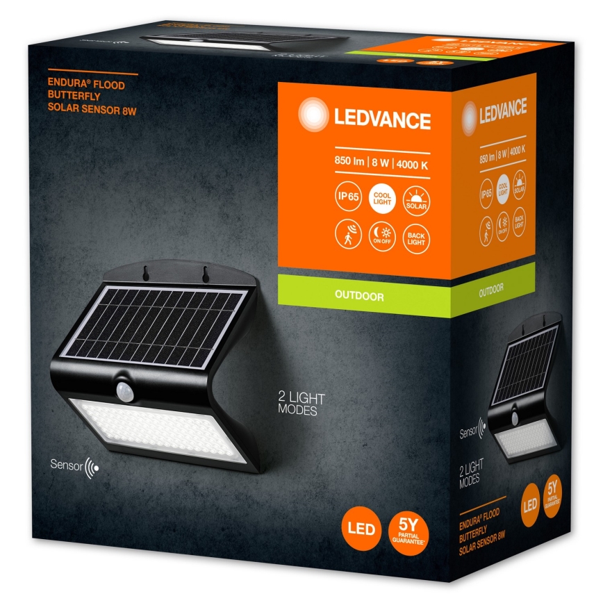 Ledvance - LED Päikesepaneeliga seinavalgusti koos anduriga LIBLIKAS LED/8W/3,7V 2000 mAh IP65