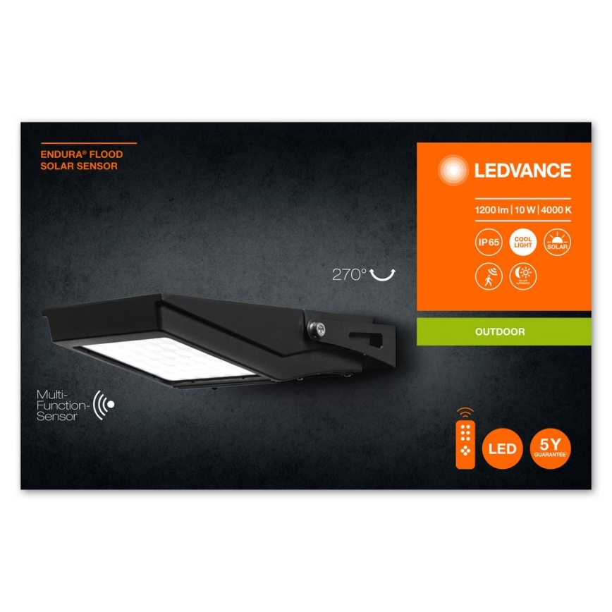 Ledvance - LED Päikesepaneeliga väliprožektor anduriga FLOOD LED/10W/3,6V 2000 mAh IP65 + kaugjuhtimispult