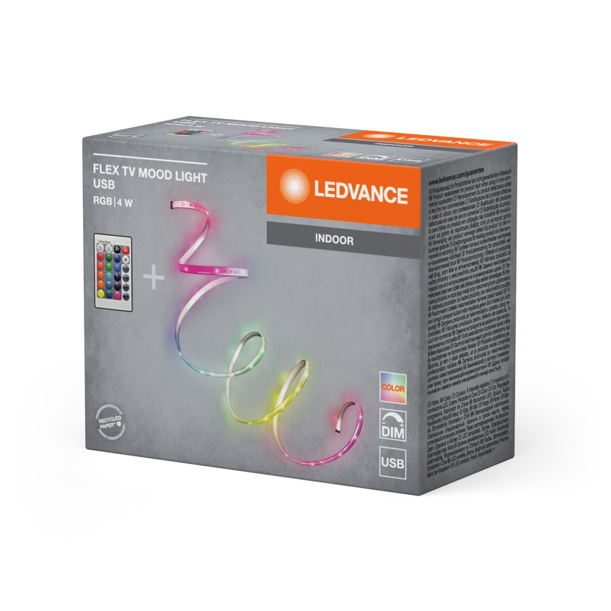 Ledvance - FLEX TV MOOD LED RGB hämardatav valgusriba 1m LED/4W/5V + kaugjuhtimispult