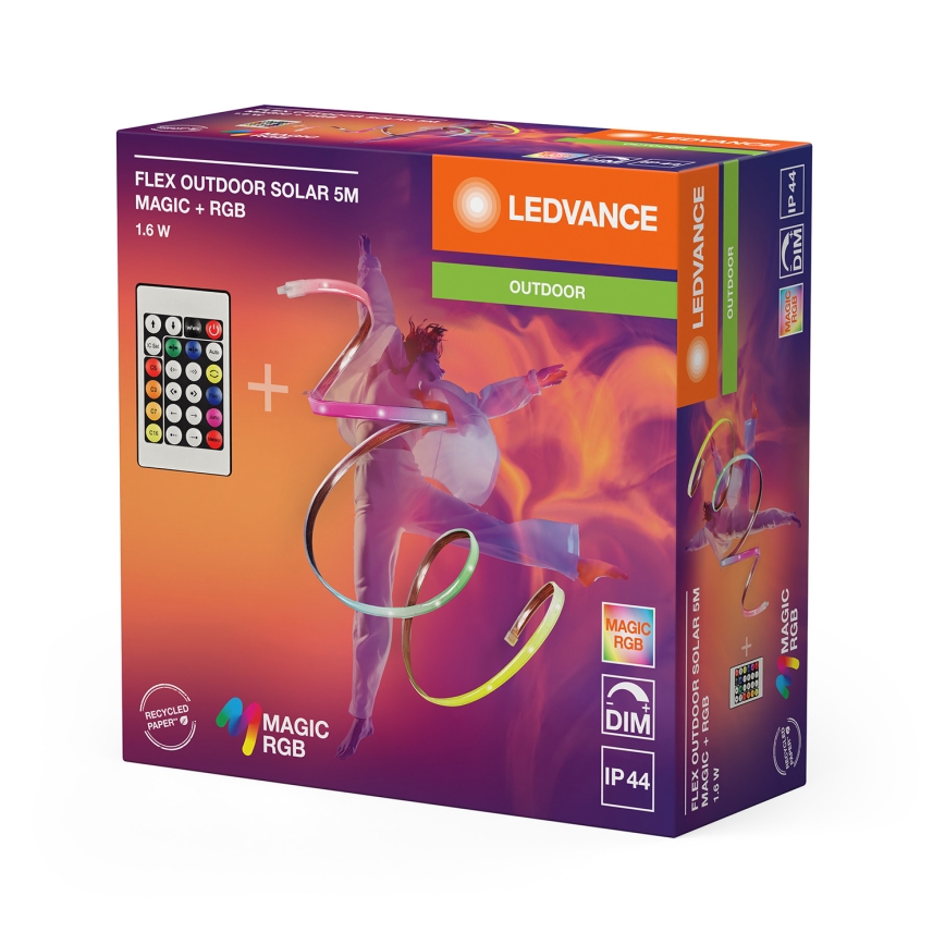 Ledvance - LED RGB päikeseenergial töötav hämardatav riba FLEX MAGIC 5m LED/1,6W/5V + kaugjuhtimispult