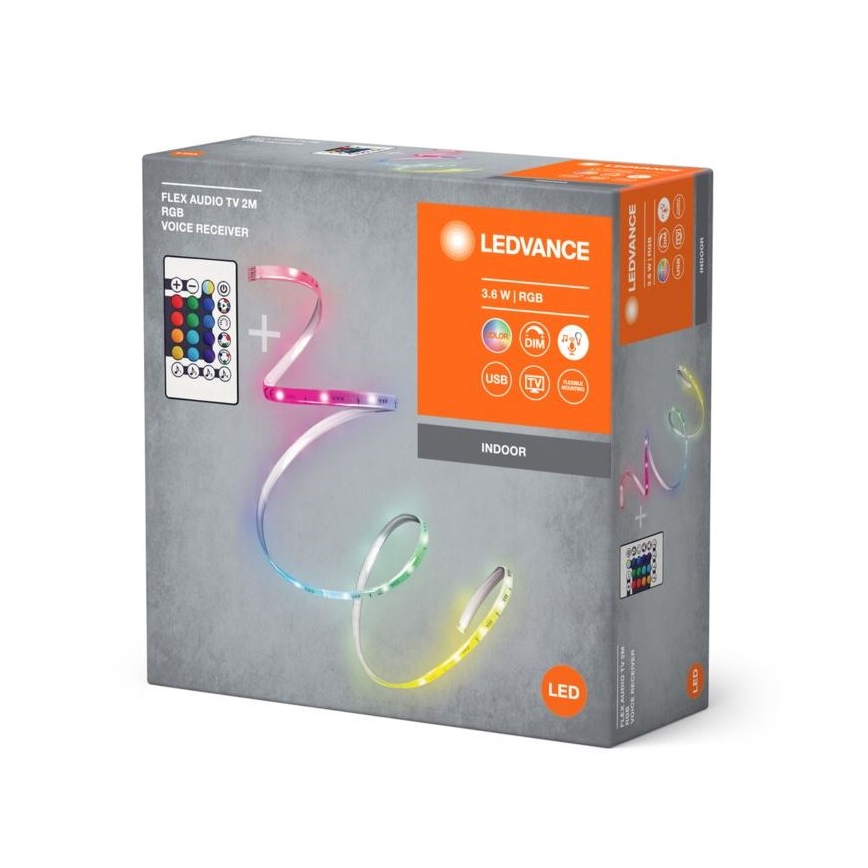 Ledvance - LED RGB Hämardatav valgusriba telerile FLEX AUDIO 2m LED/3,6W/5V + kaugjuhtimispult