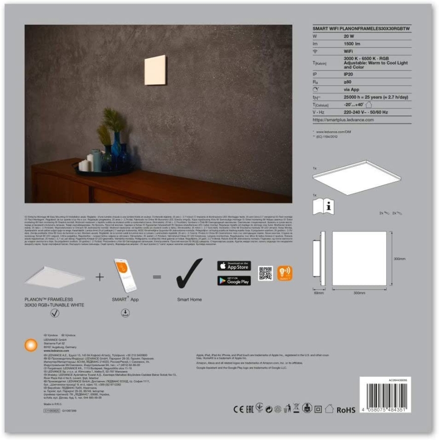 Ledvance - LED RGB Hämardatav laevalgusti SMART+ FRAMELESS LED/20W/230V Wi-Fi 3000K-6500K