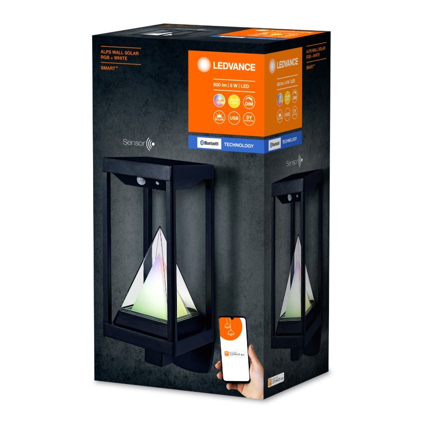 Ledvance - LED RGBW Hämardatav päikesepaneeliga seinavalgusti koos anduriga SMART+ ALPS LED/6W/3,7V 3000K IP44