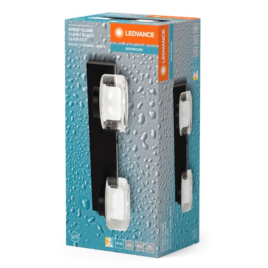 Ledvance - LED Seinavalgusti vannituppa ORBIS FLAME 2xLED/5,5W/230V 3000/4000K IP44 must