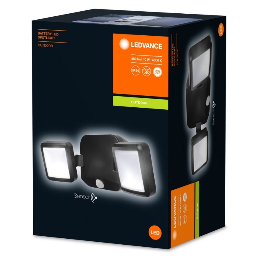 Ledvance - LED Väli seinavalgusti koos anduriga BATTERY 2xLED/10W/4xD IP54