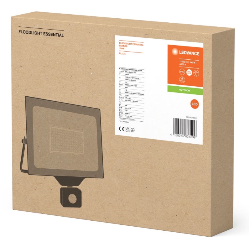 Ledvance - LED Väli seinaprožektor koos anduriga FLOODLIGHT ESSENTIAL LED/100W/230V IP65