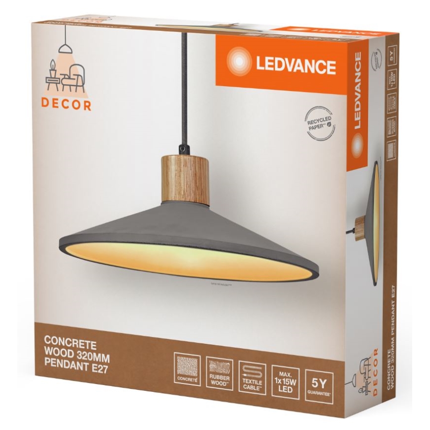 Ledvance - Lühter DECOR CONCRETE 1xE27/15W/230V d. 32 cm betoon hall