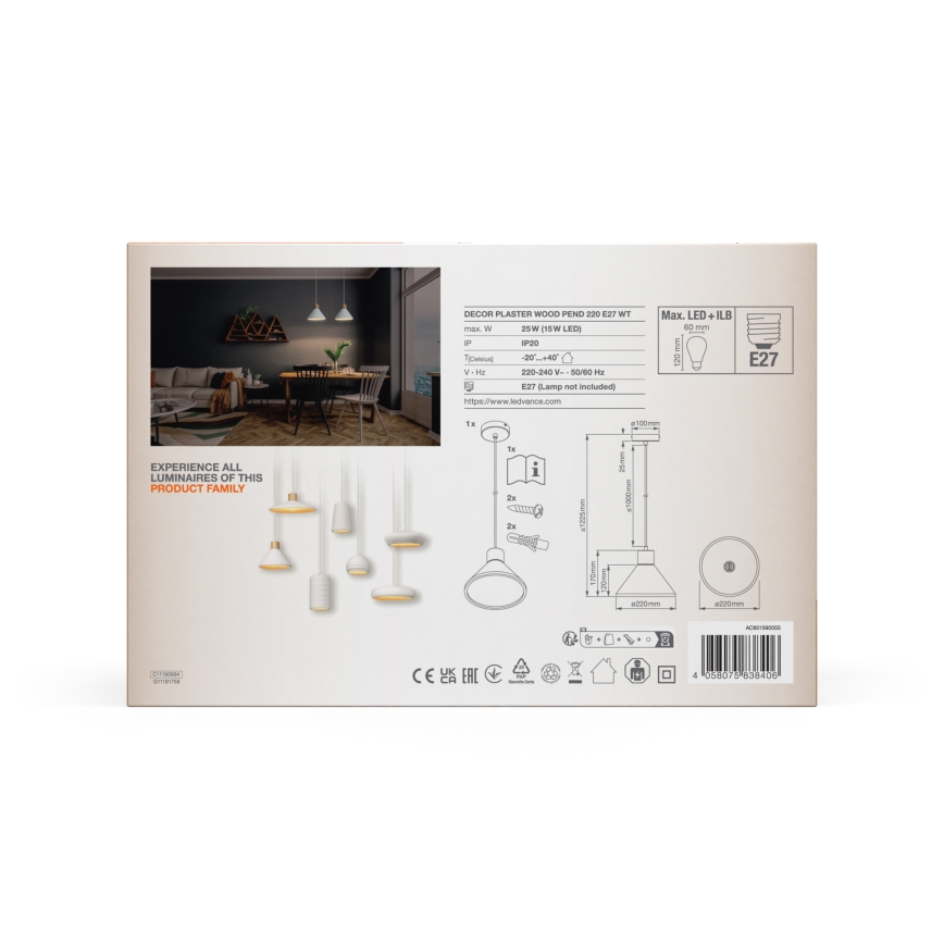 Ledvance - Lühter DECOR PLASTER 1xE27/25W/230V d. 22 cm kips valge