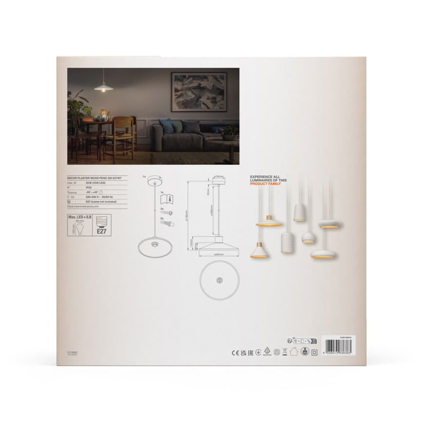 Ledvance - Lühter DECOR PLASTER 1xE27/25W/230V d. 32 cm kips valge
