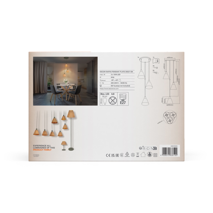 Ledvance - Lühter DECOR RAFFIA 3xE27/15W/230V Palmi niin