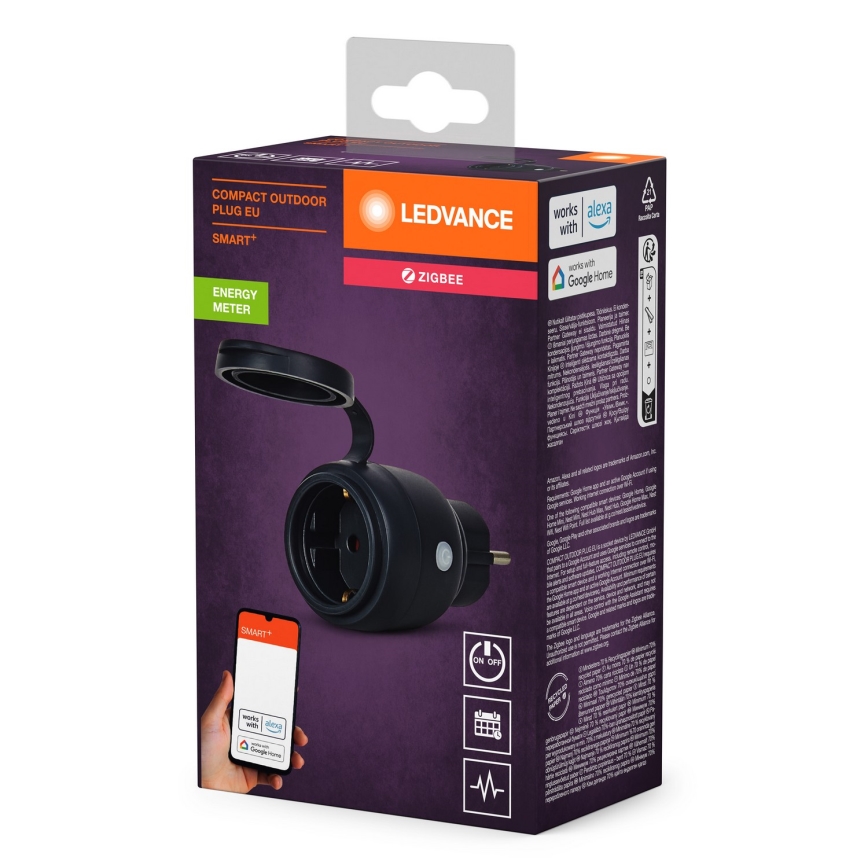 Ledvance - Nutikas väli pistik SMART+ 3680W/230V/Tüüp F/SCHUKO 16A IP44 must