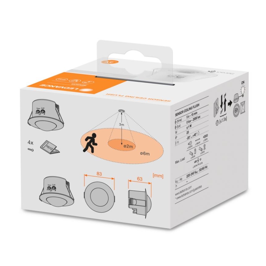 Ledvance - Süvistatav infrapuna liikumisandur FLUSH 230V valge