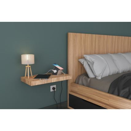 Legrand 049402-Pistiku jagaja koos lülitiga 2Z Tüüp E + USB-A + USB-C ja juhtmevaba laadimine 10W 2m pruun