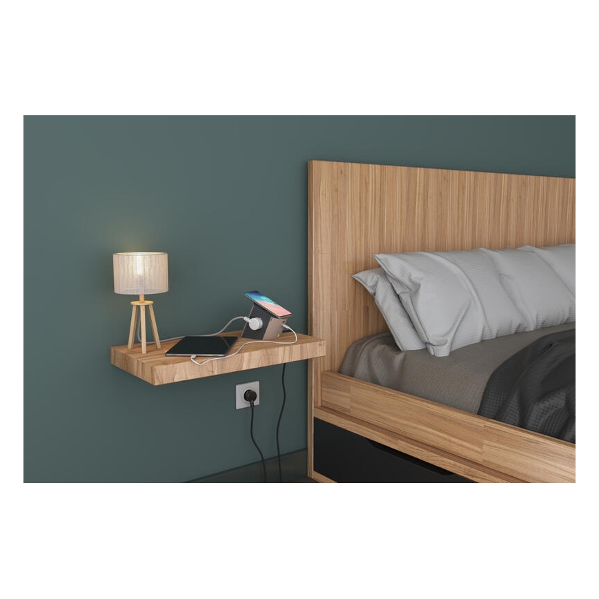 Legrand 049402-Pistiku jagaja koos lülitiga 2Z Tüüp E + USB-A + USB-C ja juhtmevaba laadimine 10W 2m pruun