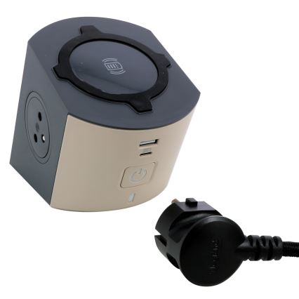 Legrand 049402-Pistiku jagaja koos lülitiga 2Z Tüüp E + USB-A + USB-C ja juhtmevaba laadimine 10W 2m pruun
