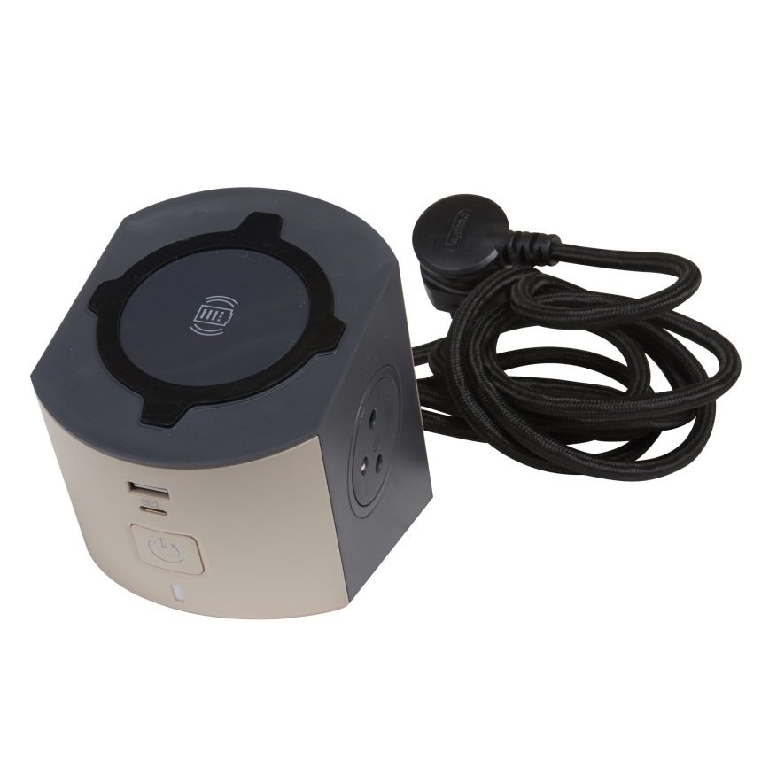 Legrand 049402-Pistiku jagaja koos lülitiga 2Z Tüüp E + USB-A + USB-C ja juhtmevaba laadimine 10W 2m pruun