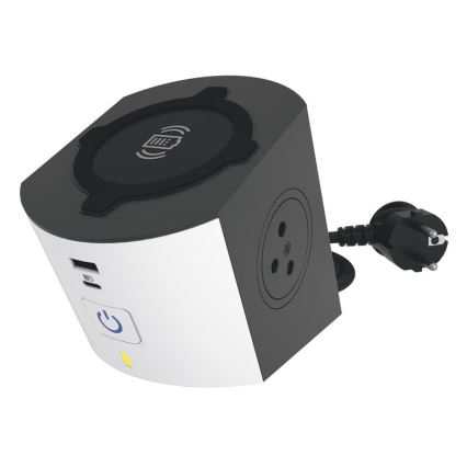 Legrand 049412 - Pistiku jagaja koos lülitiga 2Z Tüüp E + USB-A + USB-C ja juhtmevaba laadimine 10W 2m valge