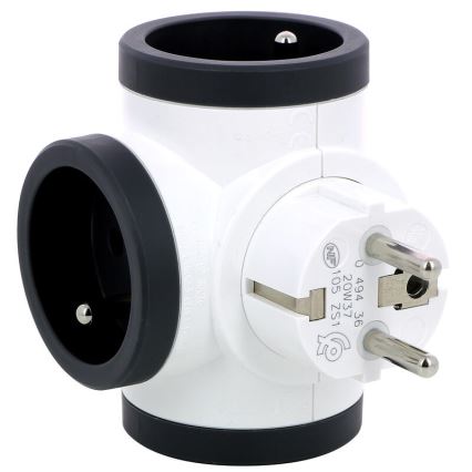 Legrand 049436 - Pistikupesa jaotur swivel 3Z Tüüp E valge/must