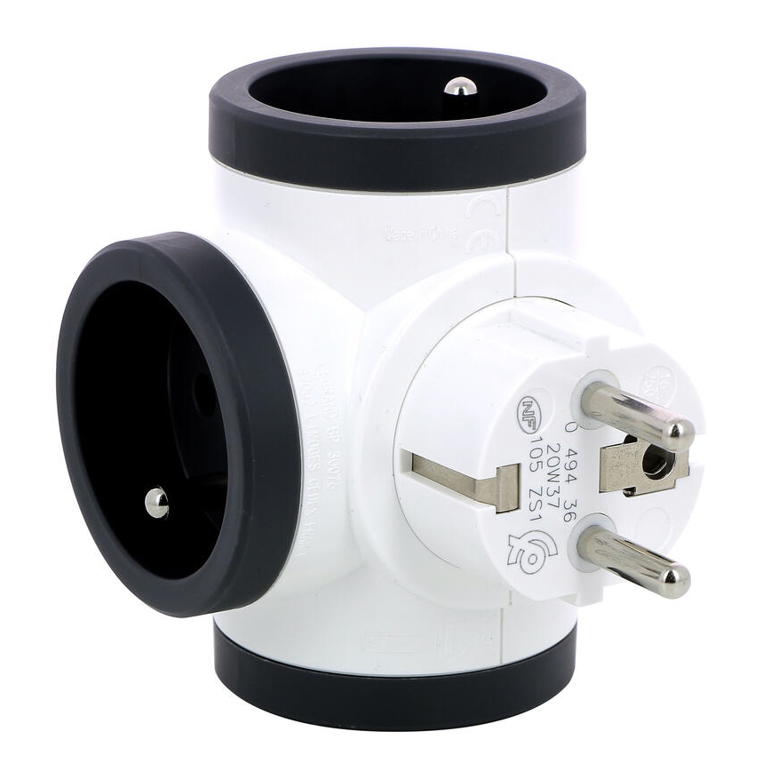 Legrand 049436 - Pistikupesa jaotur swivel 3Z Tüüp E valge/must