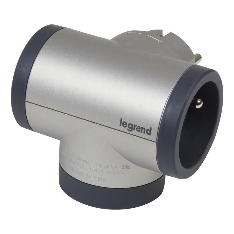 Legrand 049439 - Pistikupesa jaotur pöörlev 2Z Tüüp E + USB-A + USB-C hõbedane/must