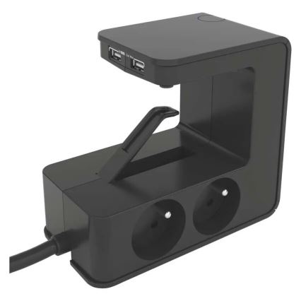 Legrand 050412 - Pikendusjuhe lüliti ja laua hoidikuga 4Z Tüüp E + 2x USB-A 1,5m must