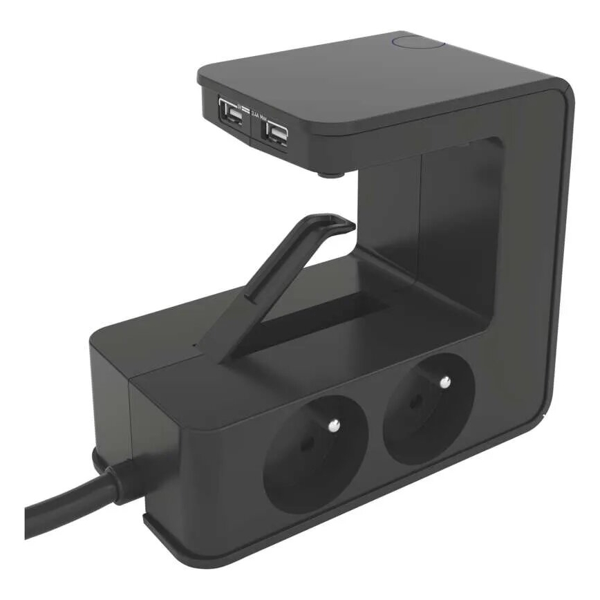 Legrand 050412 - Pikendusjuhe lüliti ja laua hoidikuga 4Z Tüüp E + 2x USB-A 1,5m must