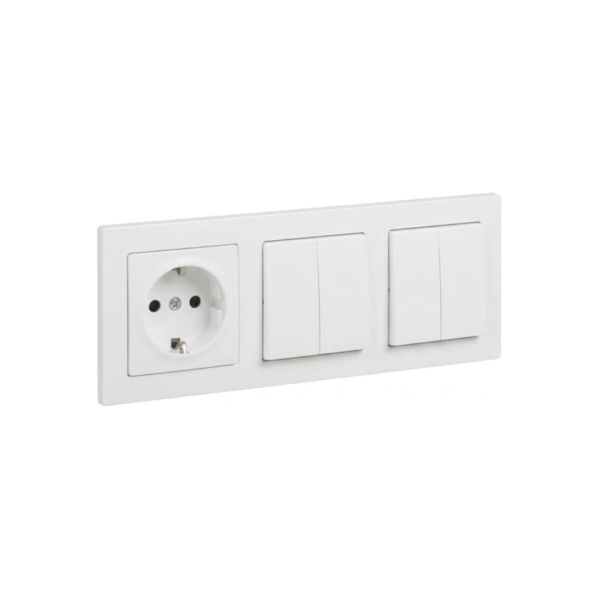 Legrand - 2x topelt järjestikuline lüliti nr 5 ja kodune SCHUKO pistikupesa raamiga SUNO 250V valge