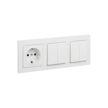 Legrand - 2x topelt seerialüliti č. 5 ja SCHUKO kodune pistikupesa raamiga SUNO 250V valge