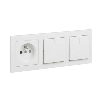 Legrand - 2x topeltseerialüliti č. 5 ja kodune pistikupesa raamiga SUNO 250V valge