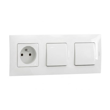 Legrand - Kahekordne ühepooluseline lüliti nr 1 ja kodune pistikupesa raamiga NILOE 250V valge
