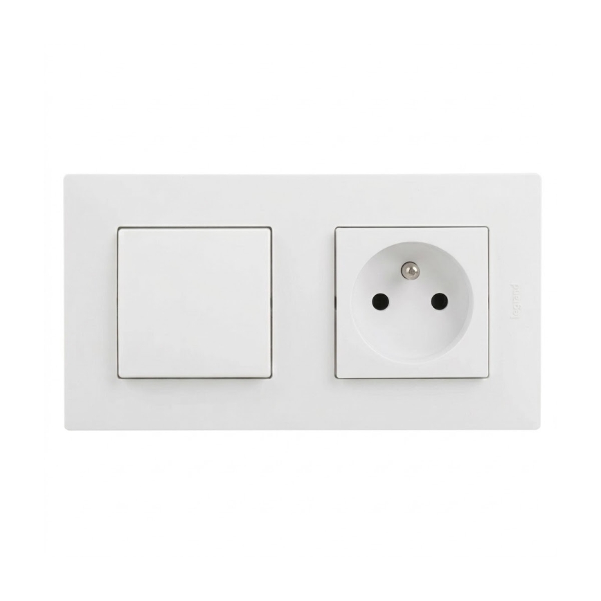 Legrand - Kodune pistikupesa ja 1-kohaline ühepoolne lüliti raamiga NILOE STEP 250V valge