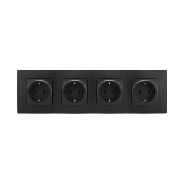 Legrand - Neljakordne SCHUKO pistikupesa raamiga NILOE 250V must