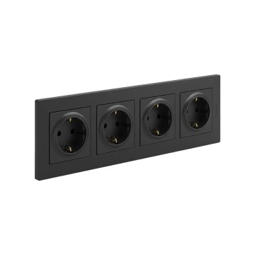 Legrand - Neljakordne SCHUKO seinapistikupesa koos raamiga NILOE STEP 250V must